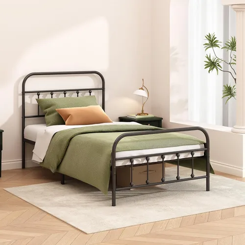 Miniatura 2 de Kujielan Marco de cama de metal: marco de cama individual estructuralmente estable con listones de acero resistente, no necesita somier para una
