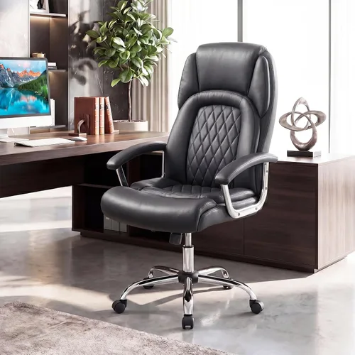 Miniatura 2 de Giantex Silla de oficina ergonómica, silla ejecutiva tapizada de cuero con reposabrazos acolchados y respaldo mecedor, silla de escritorio