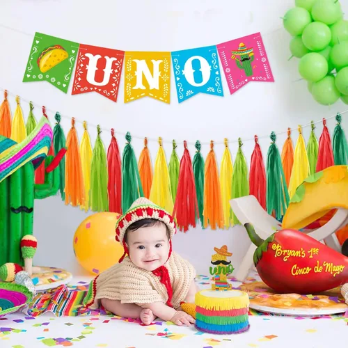 Miniatura 2 de Decoración de fiesta mexicana para el primer cumpleaños, pancarta para silla de bebé, decoración de tarta, adorno de taco, borla de papel, guirnalda