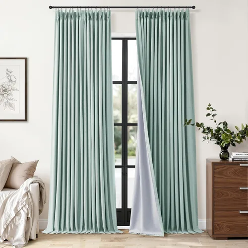 Miniatura 20 de Cortinas opacas plisadas de lino beige y blanco de 90 pulgadas de largo para dormitorio o sala de estar, juego de 2 paneles, oscurecimiento