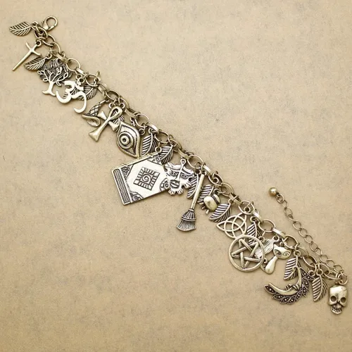 Miniatura 2 de RechicGu Mythology - Pulsera de cuento de hadas con dije de la suerte, diseño de gato celta con hoja de cruz y luna