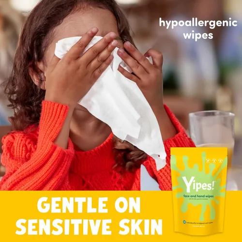 Miniatura 7 de Yipes! Toallitas faciales y de manos para niños, toallitas húmedas compostables para pieles sensibles, envueltas individualmente, imprescindibles