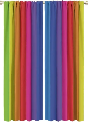 Miniatura 55 de Cortinas opacas abstractas de arco iris, pintura de color arcoíris con gotas, diseño gráfico creativo con bolsillo para barra, para sala de estar