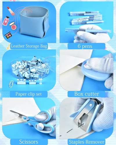 Miniatura 5 de 23 accesorios de escritorio azules y organizadores con organizador de malla, calculadora dispensadora de cinta y un montón de suministros de oficina