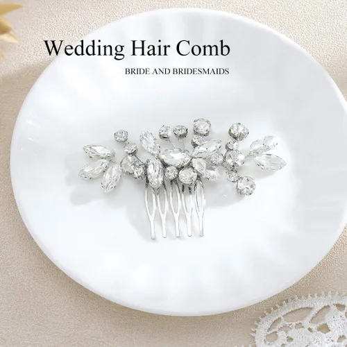 Miniatura 2 de JAKAWIN Peine de pelo nupcial de cristal Rhinestone clip de pelo novia boda accesorios para el cabello para las mujeres HC042 (plata)