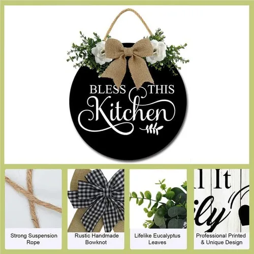 Miniatura 6 de Decoración de pared de cocina Bless This Kitchen Decoración de pared rústica de madera divertida para puerta de cocina para decoración de pared