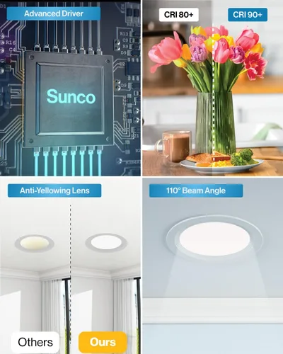 Miniatura 6 de Sunco 12 Pack de luces LED empotrables de 15 cm, luces de techo sin lata, abat-jour ultradelgado, 850 LM, 14 W, 5000 K luz diurna, regulable, oblea