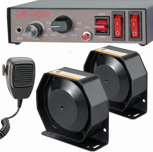 Miniatura 8 de Sistema PA de sirena de emergencia de advertencia policial de 12 V, 400 W, 9 tonos, [altavoz de diseño de 180°] [125-135 dB] [micrófono de mano]
