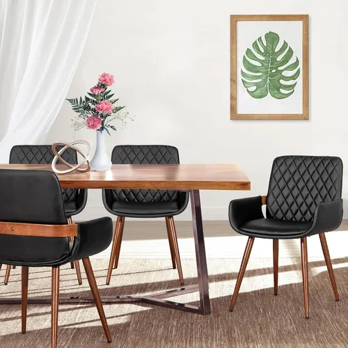 Miniatura 5 de LUNLING Sillas de Comedor Modernas de Mediados de Siglo de Cuero Sintético, Sillas con Asiento Tapizado y Patas de Metal, Silla de Cocina de Cuero