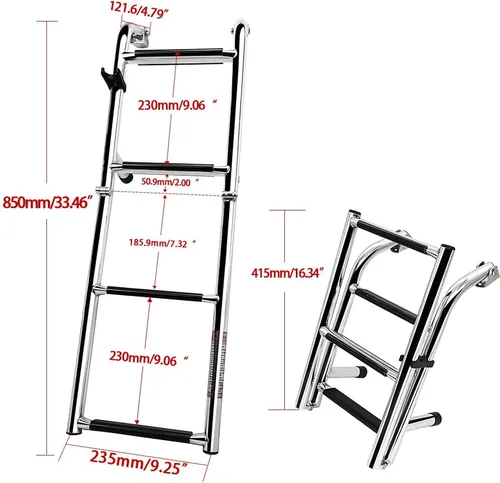 Miniatura 2 de Escalera plegable de acero inoxidable para barco, escalera de natación portátil, escalera telescópica para yates marinos y más (2217S)