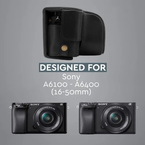 Miniatura 5 de MegaGear MG1651 Ever Ready Funda de piel para cámara Compatible con Sony Alpha A6400 (16-50mm) - Negro