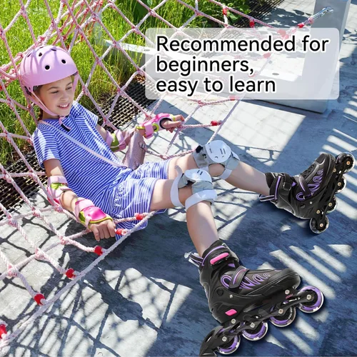 Miniatura 2 de Patines en línea para niñas y niños de 5 a 8 años, 8 a 12 años, ruedas iluminadas, tamaño ajustable, para niños, adultos, mujeres, exteriores Púrpura