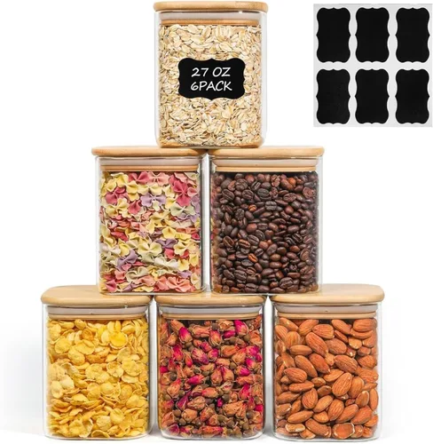 Miniatura 14 de ComSaf Recipiente hermético de almacenamiento de vidrio con tapas (0.7 cuartos de galón, 1.2 cuartos de galón/1.6 cuartos de galón), juego de 6