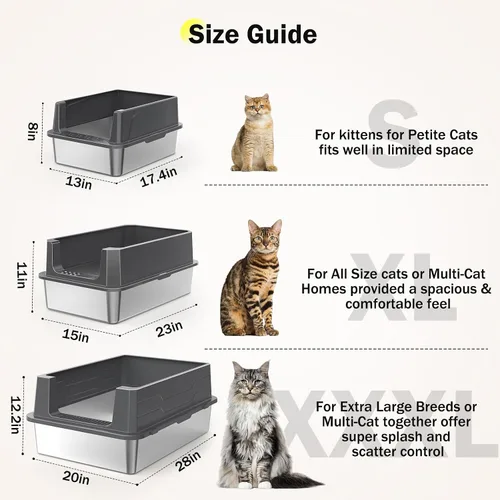 Miniatura 4 de Caja de arena para gatos de acero inoxidable con tapa, bandeja de arena de metal de alta cara para gatos pequeños, caja de arena para gatitos