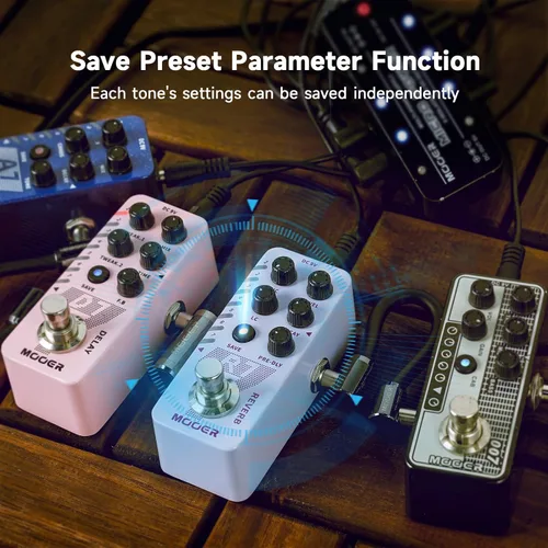 Miniatura 5 de MOOER Pedal de guitarra D7 Delay con 6 cintas de retardo diferentes y grabación Looper de 150s, función ajustable múltiple, tempo de toque Surpport