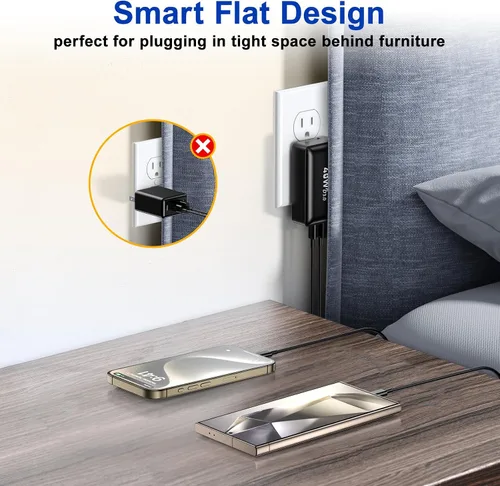 Miniatura 4 de Bloque de cargador USB C, 40 W, plano de 4 puertos, enchufe de pared USB de doble PD QC, adaptador de corriente de viaje de carga rápida multipuerto