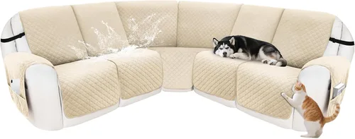 Miniatura 29 de Fundas para sofá modular reclinable, de terciopelo en forma de L, funda de consola central para perros y mascotas, lavable antideslizante, 1 funda