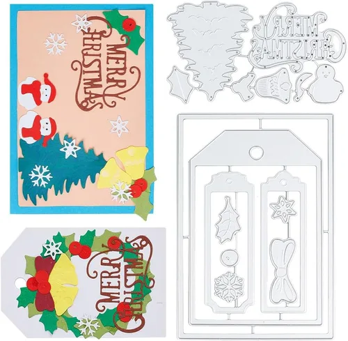 Miniatura 9 de INFUNLY Troqueles de corte de palabras de Feliz Navidad para árbol de Navidad, troqueles de metal para hacer tarjetas, copos de nieve, campanas