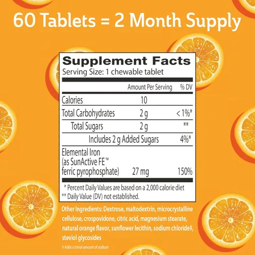 Miniatura 4 de Fergon Iron Restore - Tabletas masticables suaves para el estómago, sin estreñimiento, hierro de 27 mg para apoyo energético, 60 tabletas