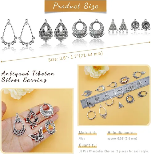 Miniatura 2 de JIALEEY Juego de aretes de plata tibetana envejecida, aretes de araña, kit de fabricación de joyas para aretes y colgantes de dijes, paquete surtido