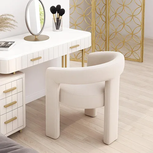 Miniatura 60 de HNY Silla moderna de cocina y comedor de estilo barril, silla de acento tapizada en cuero sintético PU con brazo, silla de lado de 47 cm de ancho
