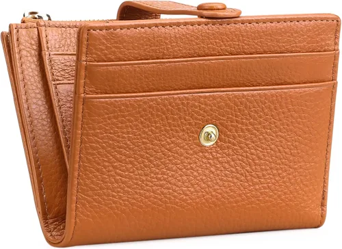 Miniatura 9 de FALAN MULE - Carteras pequeñas para mujer con bloqueo RFID, piel auténtica, cartera plegable delgada con cremallera y monedero para monedas