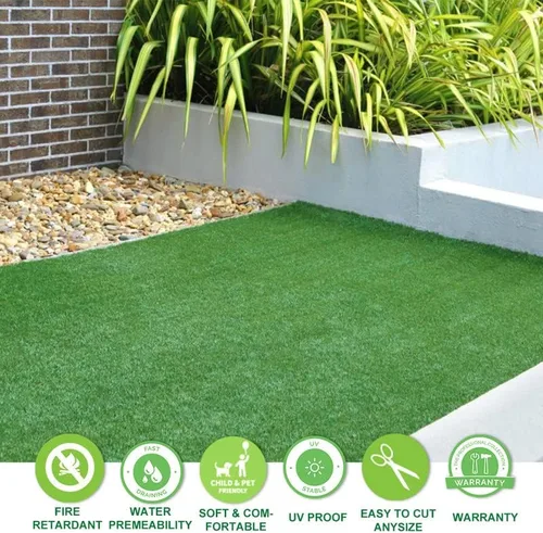 Miniatura 3 de Alfombra de césped artificial de 0.7" Césped falso 1FTX1FT Alfombra de césped sintético para interior y exterior para patio con orificios de drenaje