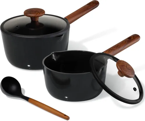 CAROTE Juego de Cacerolas de 2QT y 3QT con Tapa y Cucharón, Juego de Ollas Antiadherentes de Cerámica No Tóxicas, Cacerolas Pequeñas para Cocina,