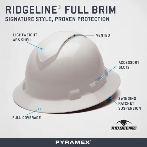 Miniatura 2 de Pyramex Ridgeline - Casco duro de ala completa, ventilado, con suspensión de trinquete de 4 puntos