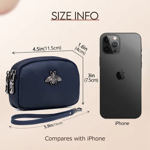 Miniatura 3 de imeetu Monedero de cuero para mujer, cartera pequeña con 2 bolsillos con cremallera