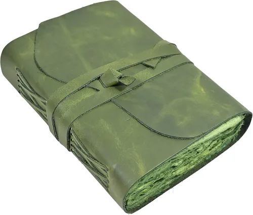 Miniatura 9 de Diario de cuero vintage – 200 páginas de papel rústico con borde irregular – páginas sin líneas, libro de sombras, grimorio, cuaderno de notas