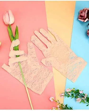 Miniatura 8 de SATINIOR Guantes de encaje para mujer, para boda, fiesta de té, guantes cortos de encaje de cortesía para cenas, fiestas de cosplay, noche