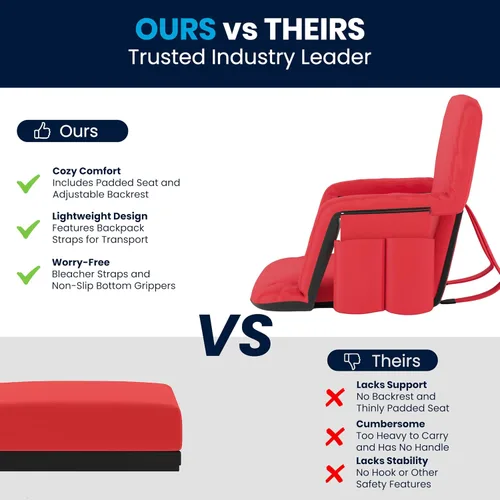 Miniatura 6 de Flash Furniture Malta - Asiento de estadio portátil extra ancho para gradas o bancos, silla de estadio acolchada con correas para mochila y Rojo