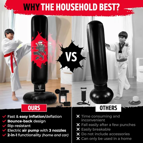 Miniatura 3 de THB Punching Bag for Kids - Inflatable Punching Bag with Boxing Gloves for Kids Age 3-8, 63” Ninja Boxing Bag with Electric Air Pump to Practice