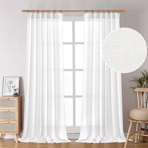 Miniatura 11 de BGment Cortinas blancas puras de 63 pulgadas de largo, juego de 2 paneles para dormitorio, pestañas traseras, aspecto de lino grueso, arpillera