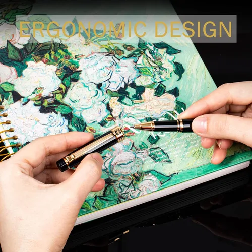 Miniatura 5 de KEYZOR Bolígrafo de escritura de lujo con repuesto Schmidt,Pluma de metal de borde de oro de 24 quilates,Set de regalo de pluma de lujo para hombres