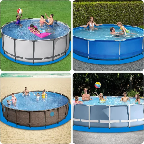 Miniatura 7 de Almohadilla redonda de revestimiento de piscina de 12 pies para piscinas sobre el suelo, hecha de material duradero, evita pinchazos y prolonga