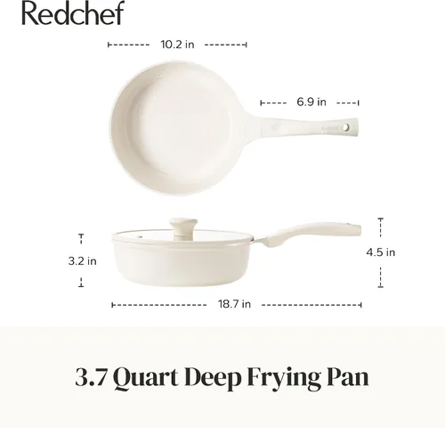 Miniatura 9 de Redchef Sartén antiadherente para freír con tapa, sartén para saltear de cerámica, libre de PFOA y PFOS, compatible con inducción, mango con ayuda