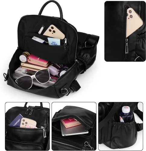 Miniatura 9 de UTO Mochila de cuero vegano para mujer, diseño de moda, convertible con borla, para viajes, con borla