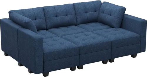 Miniatura 8 de Belffin Sofá Seccional Modular con Almacenamiento Sofá Cama Seccional Modular para Sala de Estar Azul