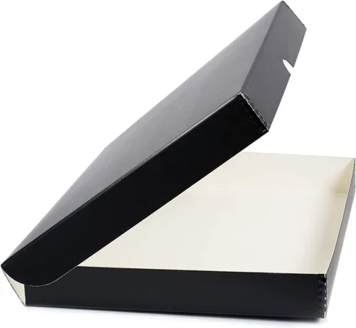 Miniatura 16 de Lineco 16x20 Caja de almacenamiento tipo folio negra con tapa, 1.75" de profundidad. Sin ácidos con borde de metal. Preserva la longevidad