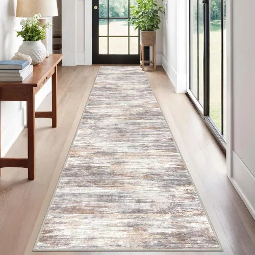 Miniatura 201 de KOZYFLY – Alfombra de pasillo moderna y lavable de diseño abstracto verde, 2 x 5 pies, antideslizante, suave y de pelo corto, ideal para cocina