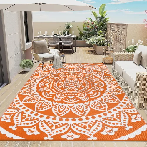 Miniatura 26 de Bsmathom Alfombra impermeable para exterior de 6'x9' reversible de pajita de plástico estilo boho para patio, terraza, camping, alfombras, portátil