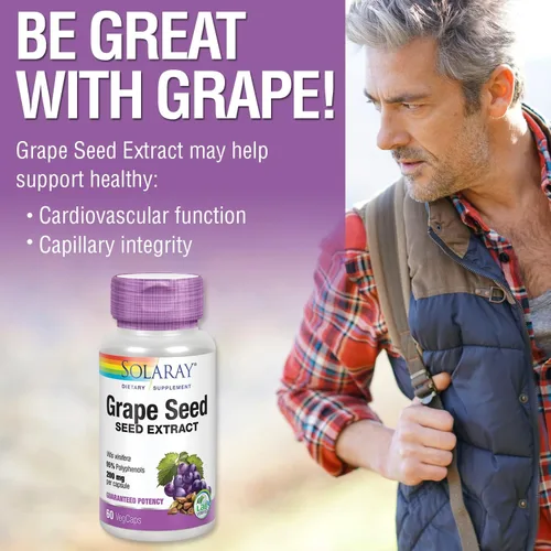 Miniatura 4 de SOLARAY Extracto de semilla de uva 200 mg más complejo bioflavonoide Apoyo cardiovascular saludable y de vasos sanguíneos 60 VegCaps