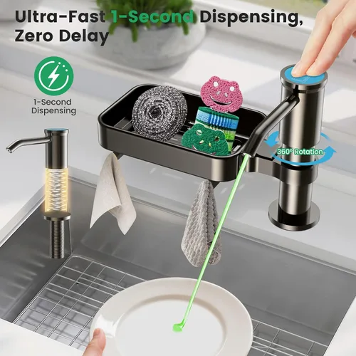 Miniatura 4 de Dispensador de jabón para fregadero de cocina, bomba dispensadora de jabón de aleación de aluminio con soporte, kit de tubo de extensión de 40