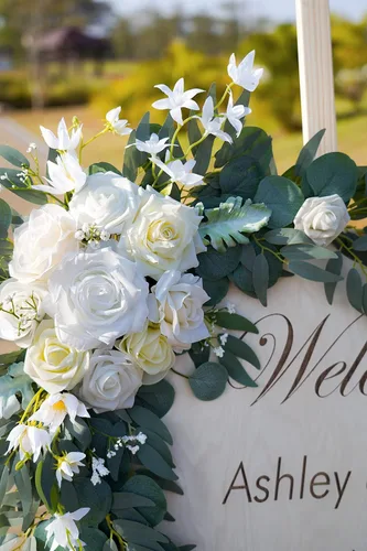 Miniatura 4 de ponatia Flores de Arco de Boda (Paquete de 2), Flores de Boda Artificiales Blancas para Decoraciones de Señales de Bienvenida de Boda y Flores
