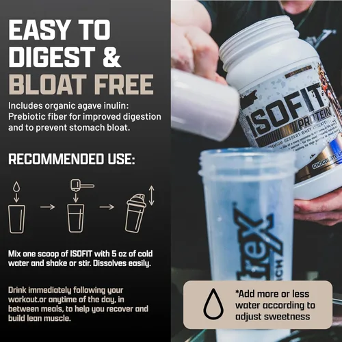 Miniatura 5 de Nutrex Research IsoFit Polvo de Proteína de Suero Instantáneo 100% Proteína Aislada de Suero (70 Porciones, Galletas y Crema)