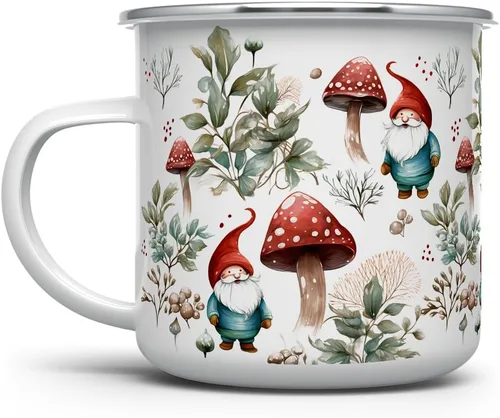 Taza de gnomos Loftipop Cottagecore acogedora, diseño Hygge, para fogata, café, té, chocolate caliente, taza de camping en bosque con hongos y