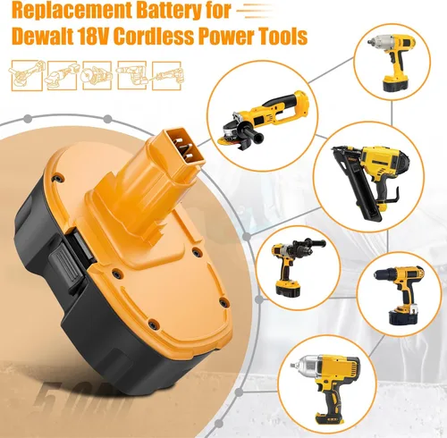 Miniatura 5 de Paquete de 2 5000 Ah de repuesto para batería Dewalt de 18 V Ni-Mh DC9098 DC9096 DC9099 DC970 DW9095 DW9096 DW9098 DW9099 DE9039 DE9096 DE9098