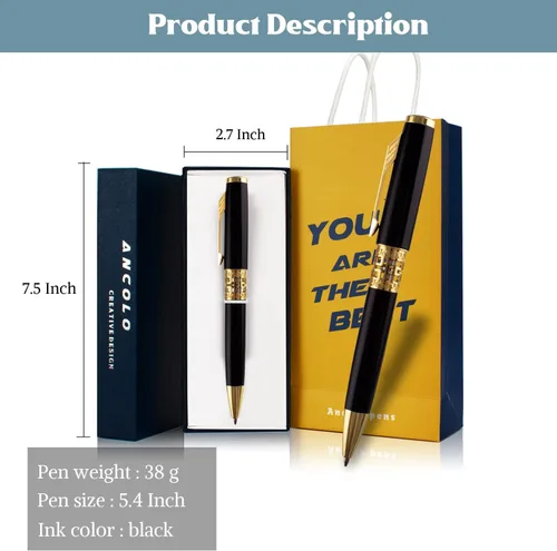 Miniatura 4 de Ancolo Juego de bolígrafos de regalo grabados con caja para bolígrafos, tarjeta de regalo, 2 recambios negros grabados con tu nombre, número